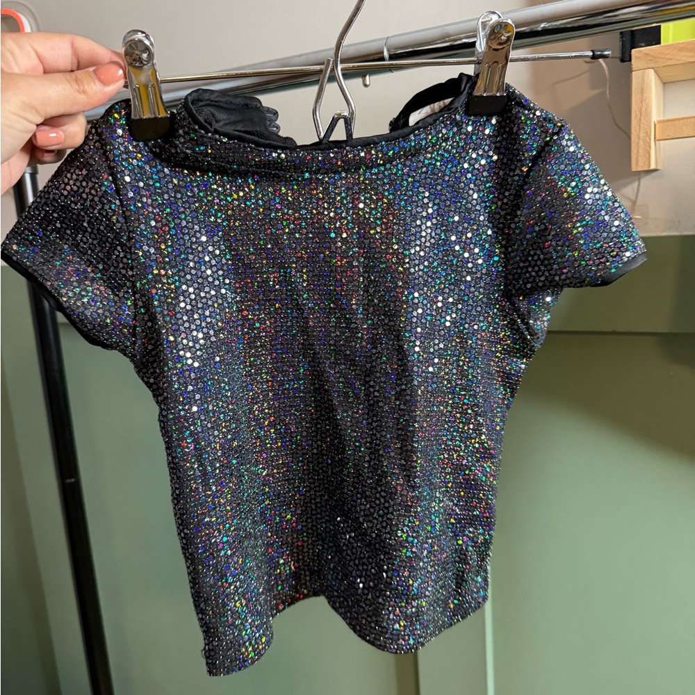 Zara girls Black Glitter Top